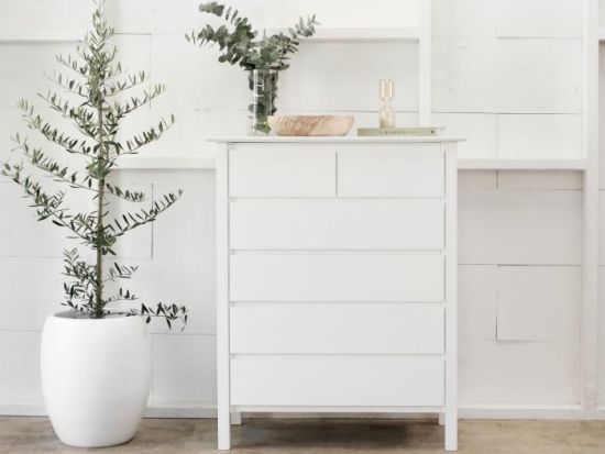 Myer White Chest Drawers | Tallboy | Hardwood Frame