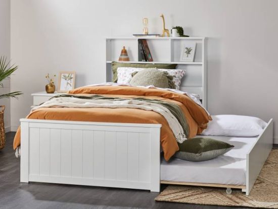 Myer White King Single Bed with Trundle | Hardwood Frame