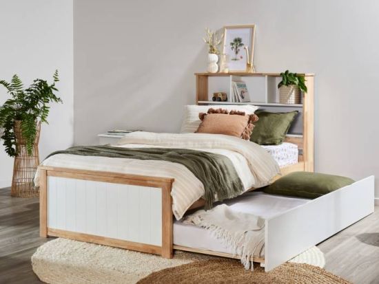 Myer King Single Bed with Trundle | Natural Hardwood Frame