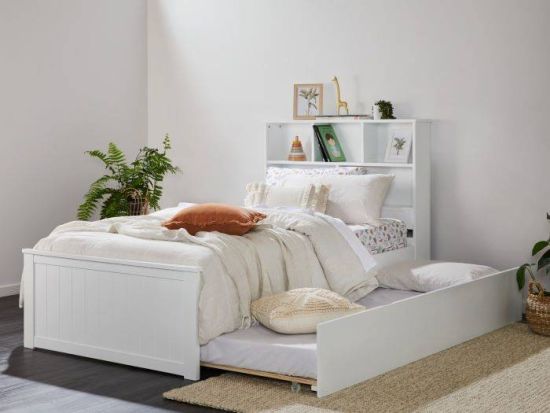 Myer White Single Bed with Trundle | Hardwood Frame