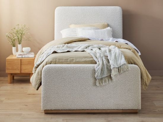 Pelle Boucle Single Trundle Bed | Boucle Beige Fabric