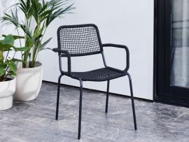 modern backyard containing Bahamas Stackable Steel Outdoor Dining Chair | Black