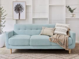 Room with modern living room furniture containing Bella Three Seater Sofa or Couch in Aquamarine Fabric