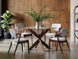 Room with Modern Dining Furniture containing Bella 5PCE Glass Top Round Dining Set with Dark Hardwood Frame