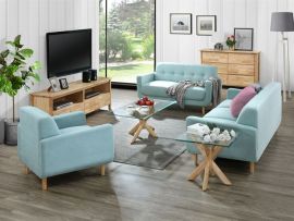 Room with modern living room furniture containing Bella 1 + 2 + 3 Seater Sofa Set or Couch Set in Aquamarine Fabric