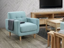 Room with modern living room furniture containing Bella Sofa Armchair or Occasional Chair in Aquamarine Fabric