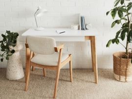Modern office containing Byron 1 Drawer Hardwood Study Desk in White and Natural and bella dining chair