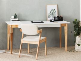 Modern office containing Byron 2 Drawer Hardwood Study Desk in White and Natural and bella dining chair