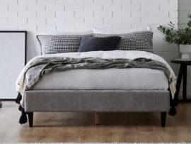 Modern bedroom containing Cannes double upholstered bed base in grey