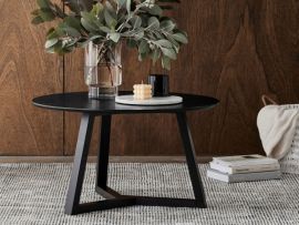 Photo of modern living room containing Cannes Black Round Hardwood Coffee Table 
