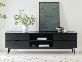 Photo of modern living room containing Cannes Black Hardwood TV Entertainment Unit