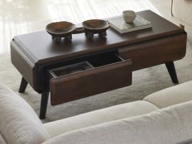 Close up photo of casa hardwood coffee table in arabica walnut in modern living space