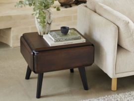 Close up photo of casa hardwood side table in arabica walnut in modern living space