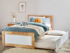Room with Modern Bedroom Furniture containing Coco Natural & White single bed frame with trundle