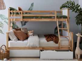 photo of Myer Triple Bunk in white/natural with storage out in modern bedroom