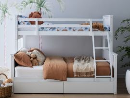 Room with Modern kids bedroom furniture containing Myer White Triple Bunk Bed with Storage Drawers 