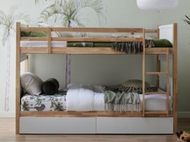 photo of Myer King Single bunk bed in white/natural with storage drawers in modern bedroom