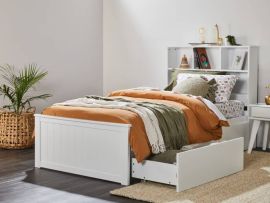 Room with Modern kids bedroom furniture containing Myer White King Single Bed with Storage & Bookshelf 