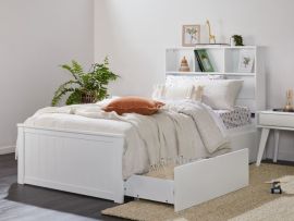 Close up of Room with Modern toddler bedroom furniture containing Myer White Single Bed with Under-Bed Storage & Bookshelf 