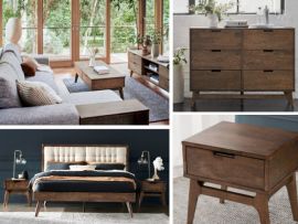Modern home containing Paris 9PCE Hardwood Living & Bedroom Furniture Package | Rustic Walnut