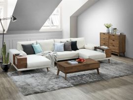 Room with modern living room furniture containing Paris Modular Sofa Series with U-Shape Sofa with Chaise in Beige Fabric