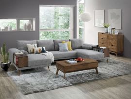 Room with modern living room furniture containing Paris Modular Sofa Series with U-Shape Sofa with Chaise in Grey Fabric