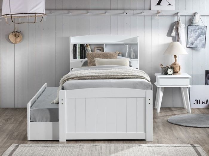 Ari White Single Bed With Trundle, King Bed With Storage Drawers Underneath Australia