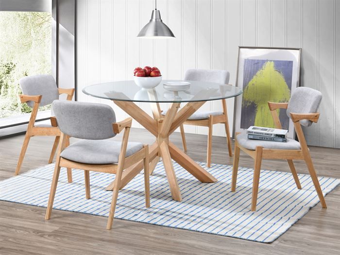 Bella Round Dining Sets Glass Top On, Round Glass And Wood Dining Table And Chairs