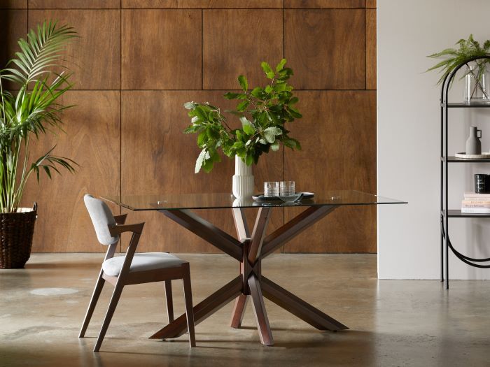 close up of Room with Modern Dining Furniture containing Bella Rectangle Glass Top Dining Table with Dark Hardwood Frame
