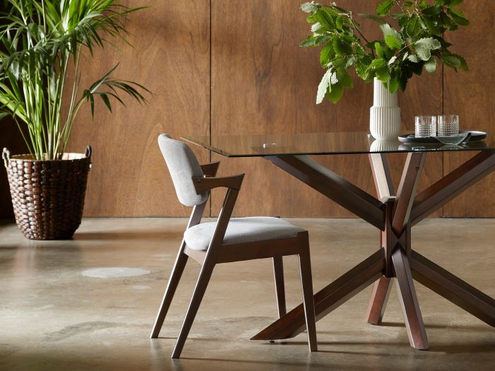 Close up of Room with Modern Dining Furniture containing Bella Dining Chair with Dark Hardwood Frame