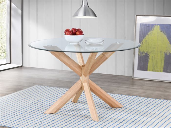 Bella Round Dining Table Glass Top, Wood And Glass Round Dining Table