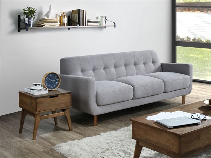 Room with modern living room furniture containing Bella Three Seater Sofa or Couch in Grey Fabric