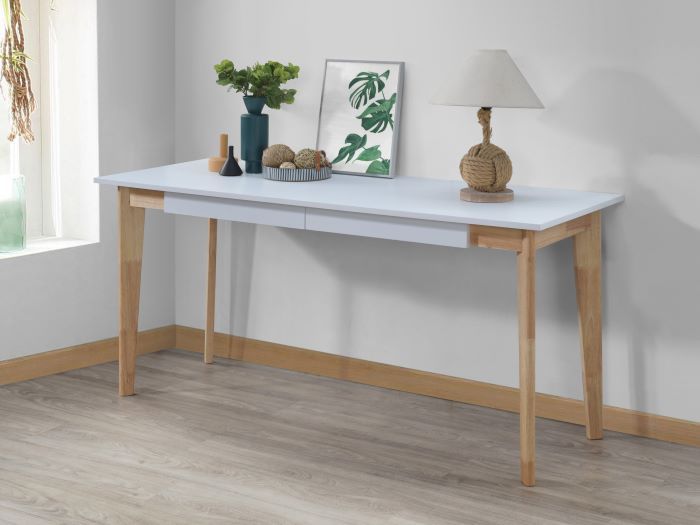 Modern office containing Byron 2 Drawer Hardwood Study Desk in White and Natural