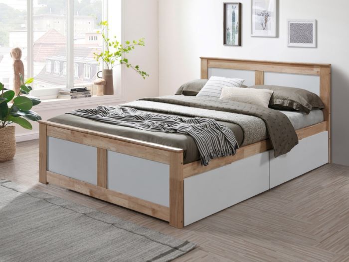 Room with Modern Bedroom Furniture containing Coco 5PCE Natural & White Double Bedroom Suite with storage