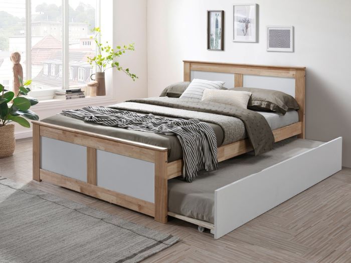 Room with Modern Bedroom Furniture containing Coco Natural & White double bed frame with trundle