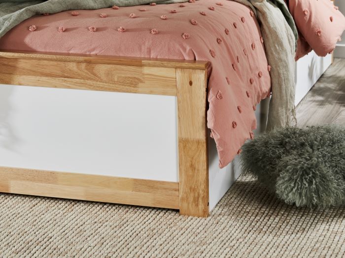 Coco King Single Bed Hardwood Frame, Bed Frame With Shelves On Side