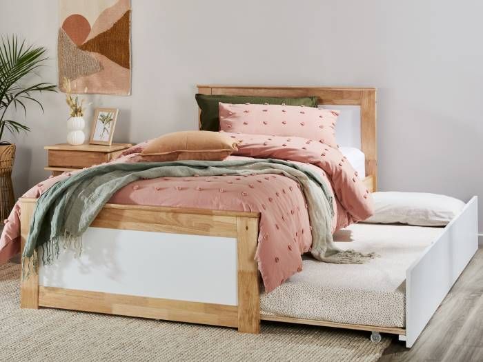 Coco King Single Bed Hardwood Frame, White Solid Wood King Size Bed Frame