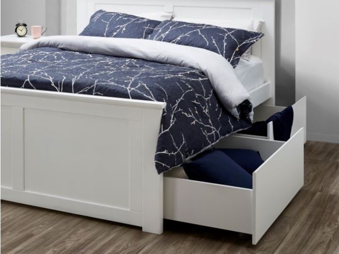 Coco White Queen Bed Frame With Storage, White Wood Queen Platform Bed With Storage