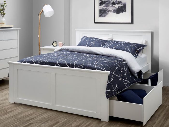 Coco White Queen Bed Frame With Storage, Drawers In Bed Frame