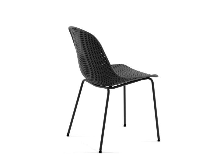 rear view of modern Darby outdoor dining chair in black with bucket seat