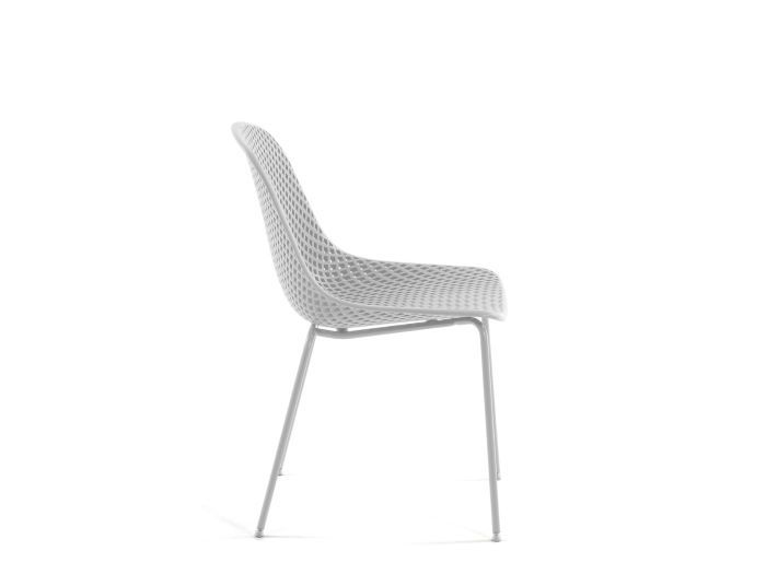 side photo of the Darby outdoor dining chair in White with bucket seat