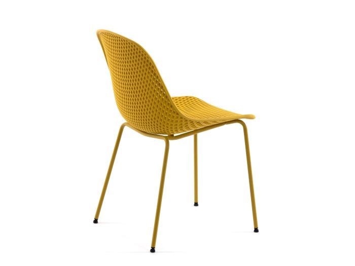 rear photo of the Darby outdoor dining chair in yellow with bucket seat