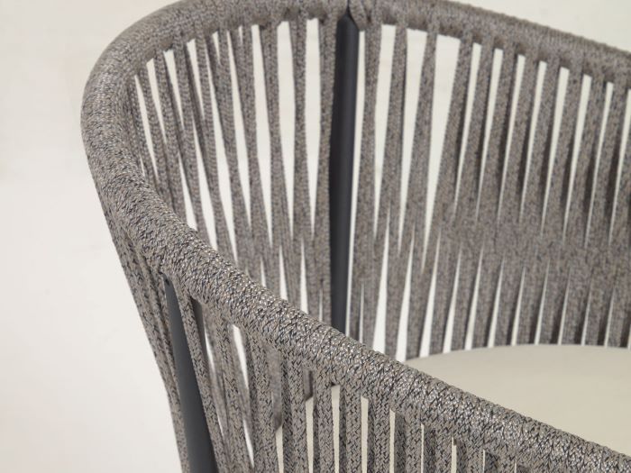 close up photo of Edith outdoor dining chair in grey