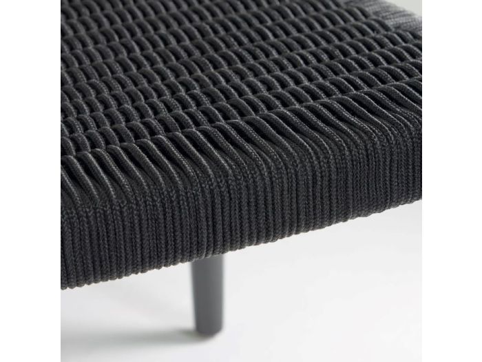 close up photo of Ezra outdoor dining chair in black with black rope