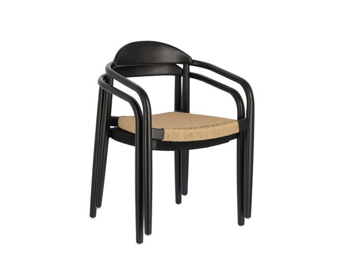 stacked photo of Ezra outdoor dining chair in black with black rope