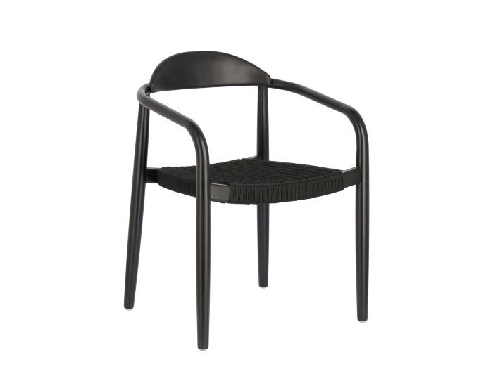 front photo of Ezra outdoor dining chair in black with black rope