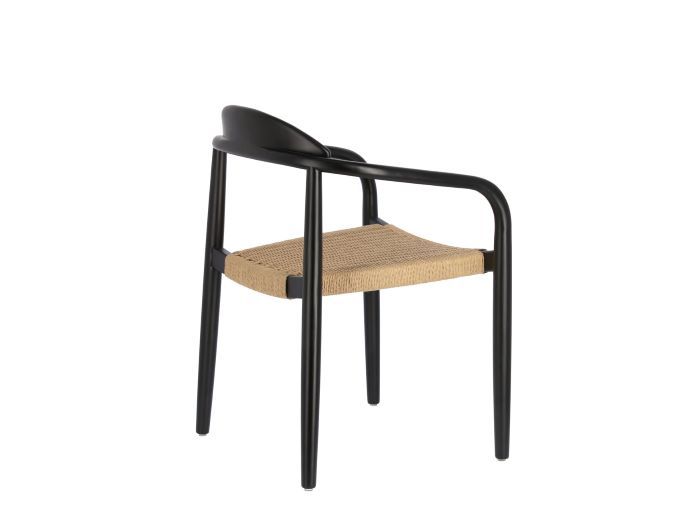 rear photo of Ezra outdoor dining chair in black with natural rope