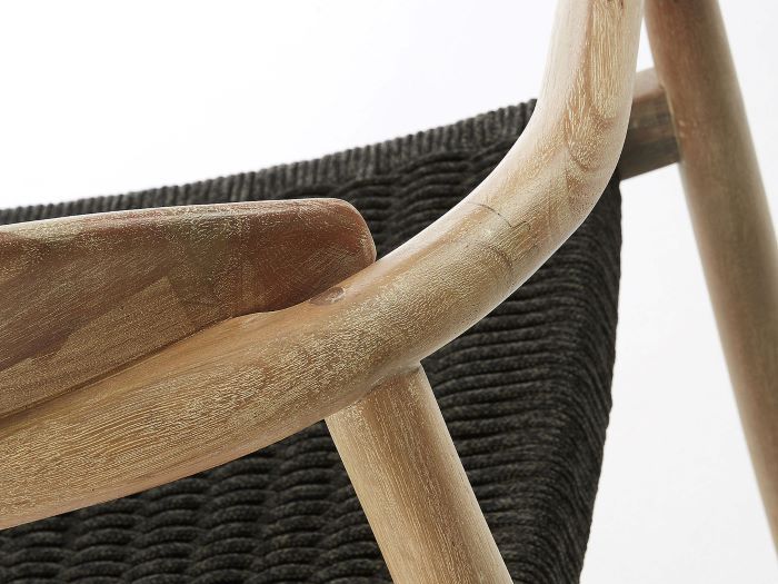 close up photo of Ezra outdoor dining chair in natural with black rope