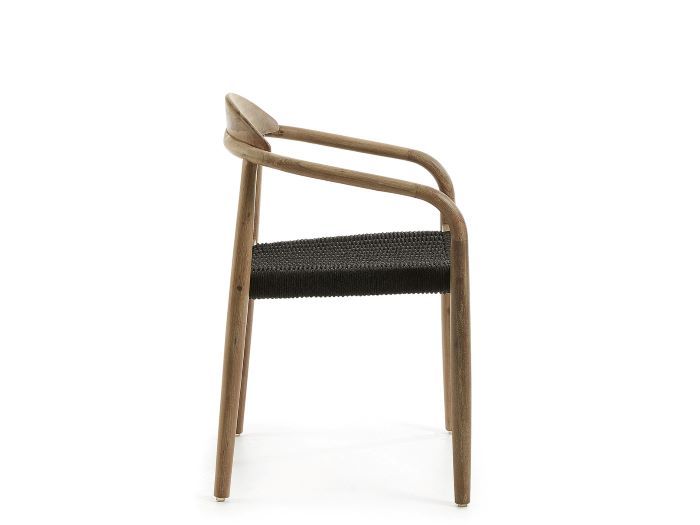 side photo of Ezra outdoor dining chair in natural with black rope