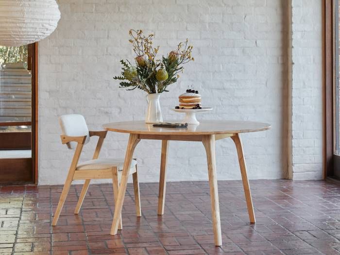 photo of Bella natural hardwood dining chair in beige and Franki dining table in natural